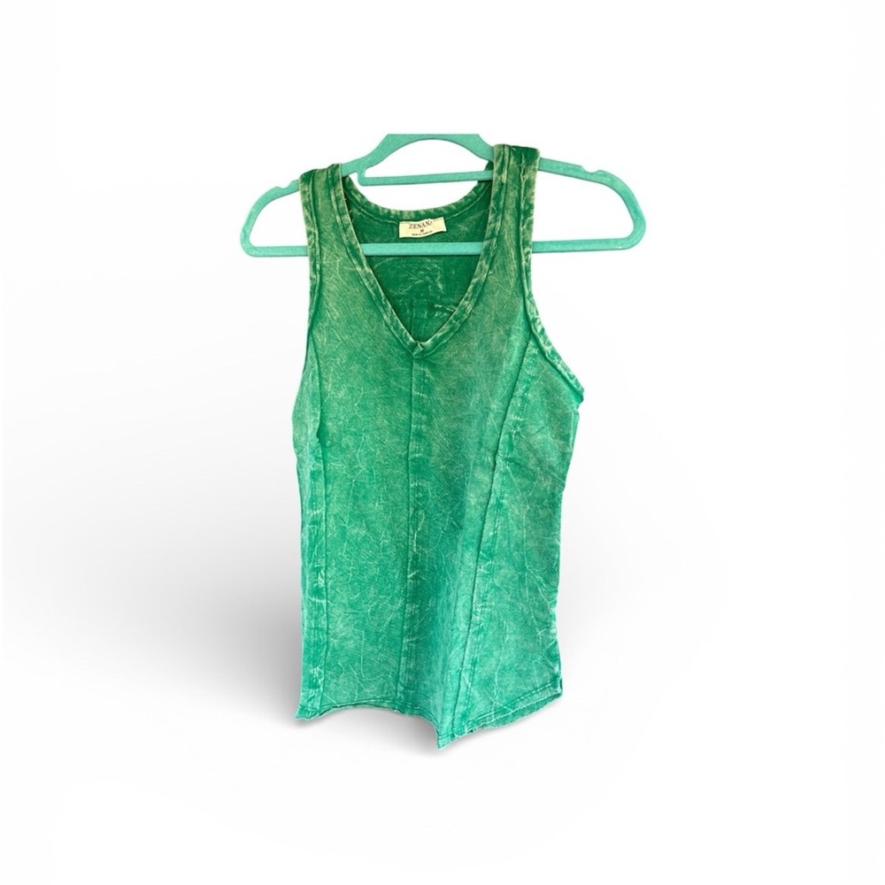 Zenana Acid Washed Kelly Green V-Neck Tank Top